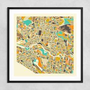 MAPA DE MELBOURNE (impresión artística Giclée sobre papel o lienzo) Mapa de calles de ciudad minimalista de Jazzberry Blue (con o sin marco) Serie 1