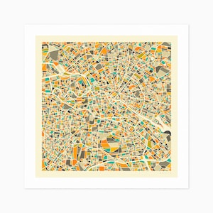 BERLIN (Giclée Fine Art Print) City Street Map (10x10 12x12 16x16 24x24 28x28 30x30) Rolled, Stretched or Framed