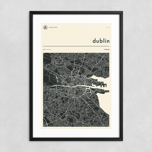 DUBLIN KARTE (Giclée Fine Art Druck) Minimalistischer Stadtplan Straßen-Karte (8x12 12x18 16x24 20x30 24x36 A1 A2 A3 A4) Gespannt, gerollt oder gerahmt