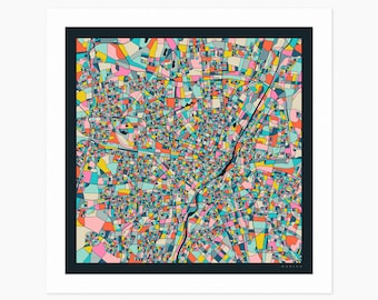 MUNICH City Street Map (Giclée Fine Art Print) (10x10 12x12 16x16 24x24 28x28 30x30) Rolled, Stretched or Framed (2024)