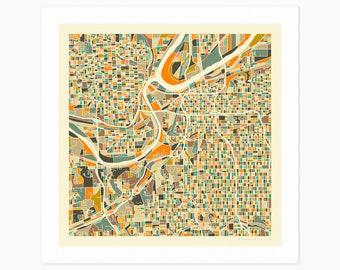 KANSAS CITY (Giclée Fine Art Print) City Street Map (10x10 12x12 16x16 24x24 28x28 30x30) Rolled, Stretched or Framed