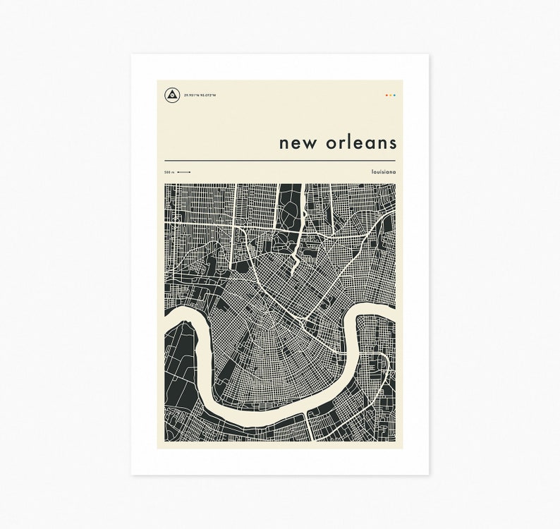 NEW ORLEANS MAP Giclée Fine Art Print Minimalist City Street Map 8x10 12x16 16x20 18x24 24x32 A1 A2 A3 A4 Rolled, Stretched or Framed image 1