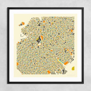 Brooklyn Map (Giclée Fine Art Druck auf Papier oder Leinwand) Minimalistischer Stadtplan Straßen Karte von Jazzberry Blue (Gerahmt oder Ungerahmt) Serie 1