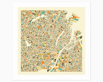 COPENHAGEN (Giclée Fine Art Print) City Street Map (10x10 12x12 16x16 24x24 28x28 30x30) Rolled, Stretched or Framed