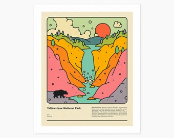 YELLOWSTONE NATIONAL PARK (Giclée Fine Art Print) Yosemite Valley Travel Poster (8x10 12x16 16x20 18x24 24x32) Rolled, Stretched or Framed