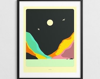 Serene Colorful Minimalist Seascape (Giclée Fine Art Print) MOONRISE