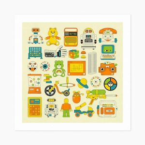 RETRO TOYS (Giclée Fine Art Print) 1980's Nostalgia (10x10 12x12 16x16 24x24 28x28 30x30) Rolled, Stretched or Framed