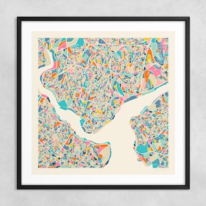 MAPA DE ESTAMBUL (impresión artística Giclée sobre papel o lienzo) Mapa callejero de ciudad moderno de Jazzberry Blue (con o sin marco) Serie 2