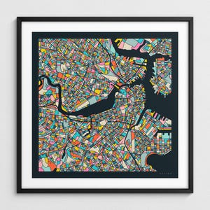 BOSTON MAP (Giclée Fine Art Print) Colorful City Street Map (Series 3)