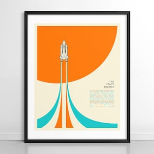 SPACE SHUTTLE (Giclée Fine Art Print on Paper or Canvas) Minimalist NASA Pop Art by Jazzberry Blue (Framed or Unframed)