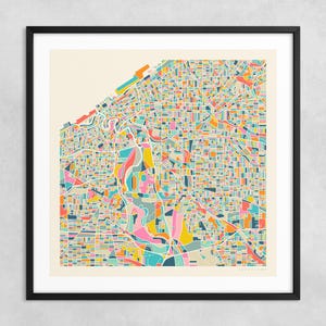 MAPA DE CLEVELAND (impresión artística Giclée sobre papel o lienzo) Mapa callejero de ciudad moderno de Jazzberry Blue (con o sin marco) Serie 2