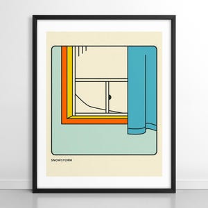 TORMENTA DE NIEVE (Impresión artística Giclée sobre papel o lienzo) Ilustración invernal minimalista y sencilla de Jazzberry Blue (con o sin marco)