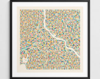 MAPA DE MINNEAPOLIS (Impresión artística Giclée) Mapa callejero moderno y colorido (Serie 2)