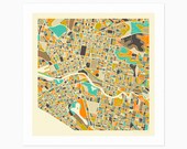 MELBOURNE (Giclée Fine Art Print) City Street Map (10x10 12x12 16x16 24x24 28x28 30x30) Rolled, Stretched or Framed