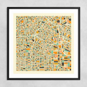 LOSAngELS KARTE (Giclée Kunstdruck auf Papier oder Leinwand) Minimalistischer Stadtplan Straßen Karte von Jazzberry Blue (Gerahmt oder Ungerahmt) Serie 1