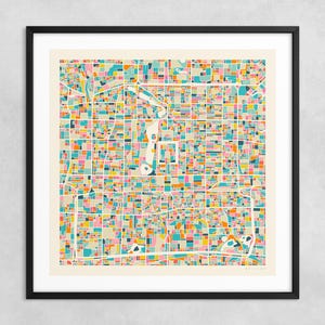 MAPA DE BEIJING (impresión artística Giclée sobre papel o lienzo) Mapa callejero de ciudad moderno de Jazzberry Blue (con o sin marco) Serie 2