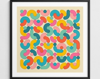 Grote geometrisch abstracte muurkunst, modern-retrostijl (giclée fine-art print) GEOMETRIE 2