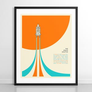 TRANSBORDADOR ESPACIAL (Impresión artística Giclée sobre papel o lienzo) NASA minimalista Pop Art de Jazzberry Blue (Con o sin marco)