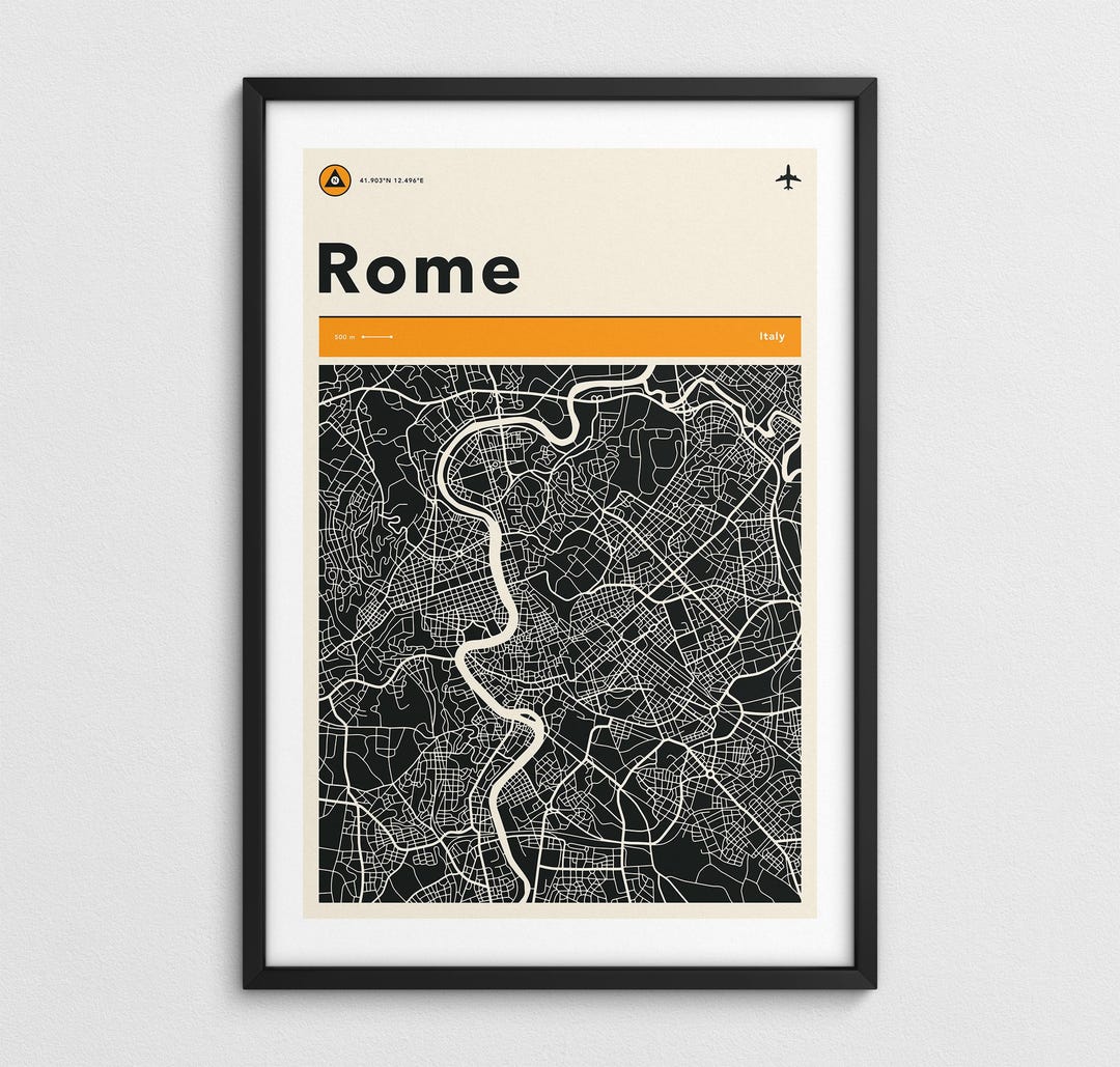 ROME MAP (giclée Fine Art Print) Retro Minimalist City Street Map - Etsy