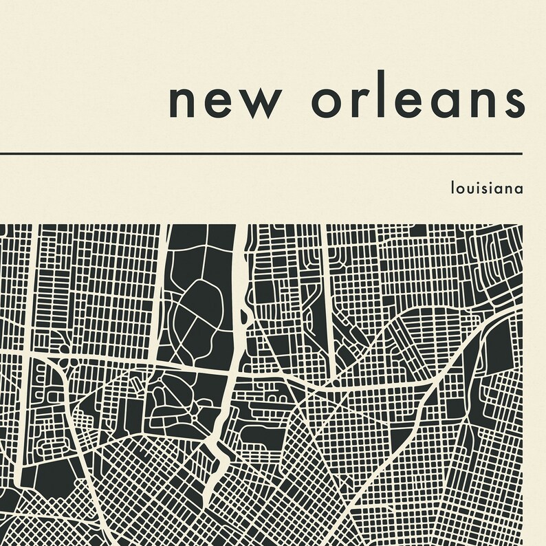 NEW ORLEANS MAP Giclée Fine Art Print Minimalist City Street Map 8x10 12x16 16x20 18x24 24x32 A1 A2 A3 A4 Rolled, Stretched or Framed image 4