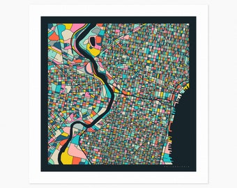 PHILADELPHIA City Street Map (Giclée Fine Art Print) (10x10 12x12 16x16 24x24 28x28 30x30) Rolled, Stretched or Framed (2024)