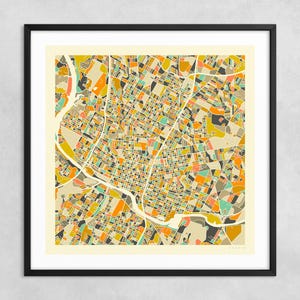 MAPA DE AUSTIN (impresión artística Giclée sobre papel o lienzo) Mapa de calles de ciudad minimalista de Jazzberry Blue (con o sin marco) Serie 1