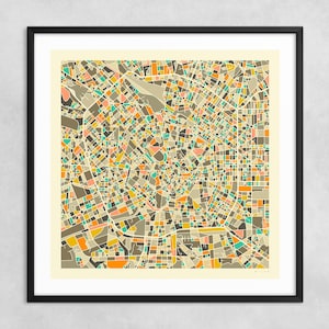 MAPA DE MILÁN (impresión artística Giclée sobre papel o lienzo) Mapa de calles de ciudad minimalista de Jazzberry Blue (con o sin marco) Serie 1