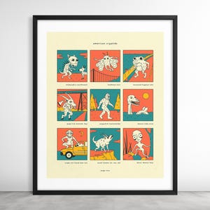 AMERICAN CRYPTIDS #1 (Giclée Fine Art Print on Paper or Canvas) Cryptozoology Pop Art Poster by Jazzberry Blue (Framed or Unframed)