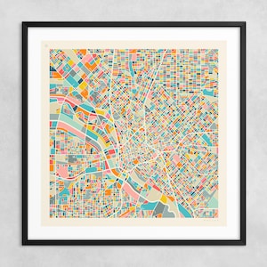 MAPA DE DALLAS (impresión artística Giclée sobre papel o lienzo) Mapa callejero de ciudad moderno de Jazzberry Blue (con o sin marco) Serie 2