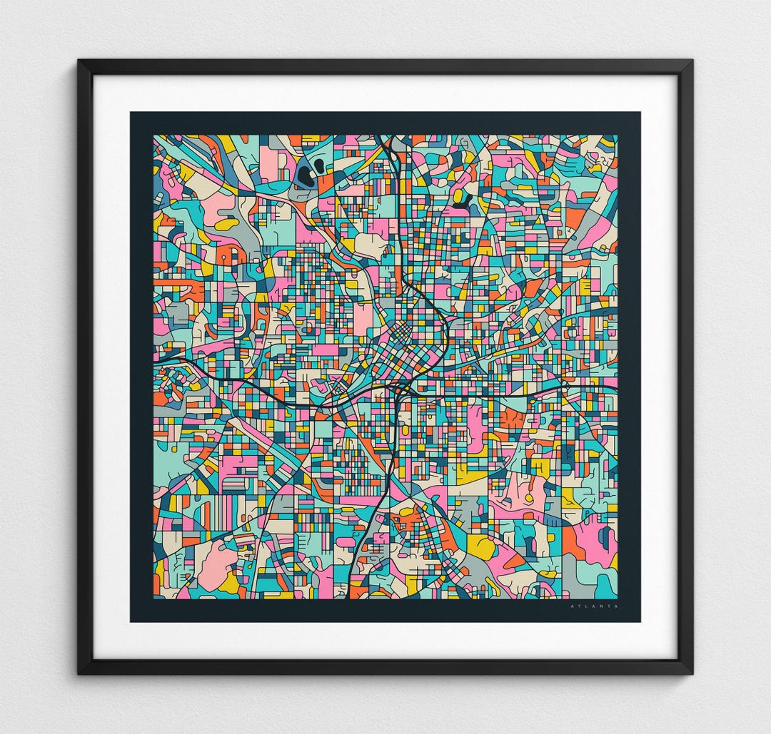 ATLANTA MAP (giclée Fine Art Print) Colorful City Street Map (series 3 ...