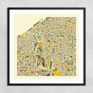 MAPA DE CLEVELAND (impresión artística Giclée sobre papel o lienzo) Mapa de calles de ciudad minimalista de Jazzberry Blue (con o sin marco) Serie 1