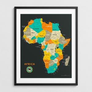 MAPPA DELL'AFRICA (Stampa Fine Art Giclée) Arte murale africana colorata