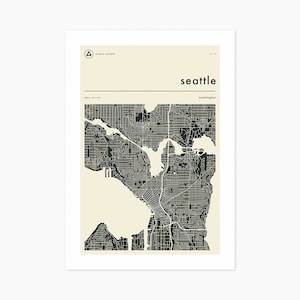 SEATTLE MAP (Giclée Fine Art Print) Minimalist City Street Map (8x10 12x16 16x20 18x24 24x32 A1 A2 A3 A4) Rolled, Stretched or Framed