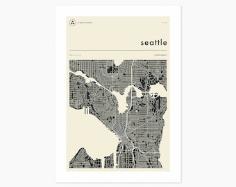 SEATTLE MAP (Giclée Fine Art Print) Minimalist City Street Map (8x10 12x16 16x20 18x24 24x32 A1 A2 A3 A4) Rolled, Stretched or Framed