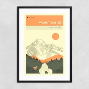 Parco nazionale del monte Rainier (stampa artistica giclée su carta o tela) Poster di viaggio di Washington di Jazzberry Blue (con o senza cornice)