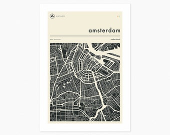 AMSTERDAM MAP (Giclée Fine Art Print) Minimalist City Street Map (8x10 12x16 16x20 18x24 24x32 A1 A2 A3 A4) Rolled, Stretched or Framed