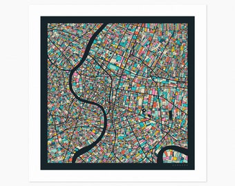 BANGKOK City Street Map (Giclée Fine Art Print) (10x10 12x12 16x16 24x24 28x28 30x30) Rolled, Stretched or Framed (2024)