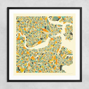 MAPA DE BOSTON (Impressão Fine Art Giclée em papel ou tela) Mapa de rua minimalista da cidade por Jazzberry Blue (com ou sem moldura) Série 1