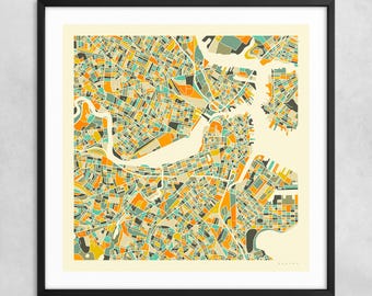 BOSTON MAP (Giclée Fine Art Print on Paper or Canvas) Minimalist City Street Map by Jazzberry Blue (Framed or Unframed) Series 1