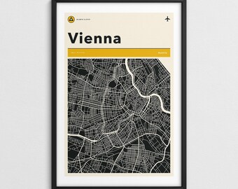 VIENNA MAP (Giclée Fine Art Print) Retro Minimalist City Street Map