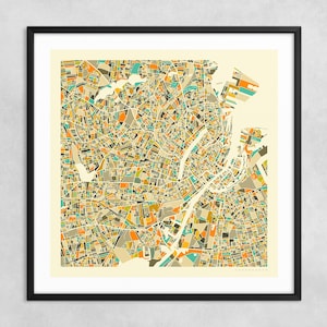 MAPA DE COPENHAGUE (impresión artística Giclée sobre papel o lienzo) Mapa de calles de ciudad minimalista de Jazzberry Blue (con o sin marco) Serie 1
