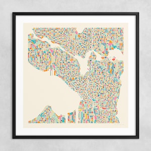 MAPA DE SEATTLE (impresión artística Giclée sobre papel o lienzo) Mapa callejero de una ciudad moderna de Jazzberry Blue (con o sin marco) Serie 2
