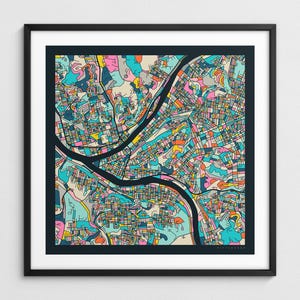 KAART PITTSBURGH (Giclée Fine Art Print) Kleurrijke stadsstratenkaart (serie 3)