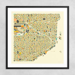MIAMI MAP (stampa artistica giclée su carta o tela) Mappa stradale minimalista della città di Jazzberry Blue (incorniciata o senza cornice) Serie 1