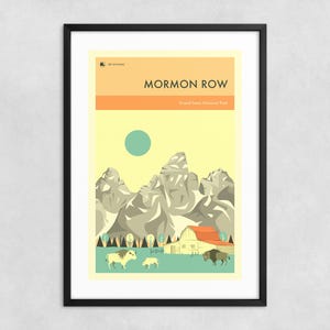 GRAND TETON National Park (Giclée Kunstdruck auf Papier oder Leinwand) Mormon Row Reiseplakat (Gerahmt oder Ungerahmt)