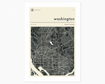 WASHINGTON DC MAP (Giclée Fine Art Print) Minimalist City Street Map (8x10 12x16 16x20 18x24 24x32 A1 A2 A3 A4) Rolled, Stretched or Framed