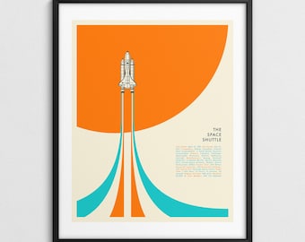 SPACE SHUTTLE, Minimalist Retro NASA Poster (Giclée Fine Art Print)