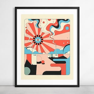 SUNRISE (Giclée Fine Art Print on Paper or Canvas) Funky Psychedelic Landscape by Jazzberry Blue (Framed or Unframed)