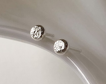 Handcrafted Pollen Stud Earrings Made With Recycled Sterling Silver. Hammer textured, lightweight, everyday basic; The perfect holiday gift!