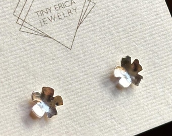 Tiny Flower Stud Earrings Handcrafted in Recycled Sterling Silver || Simple and minimalist, with a hand-applied hammer forged texture